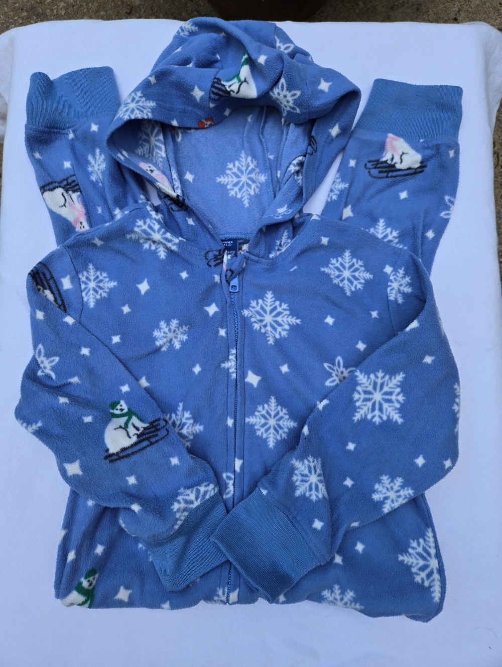 Blue Hooded Snowflake & Snowman Zip-Up Pajama